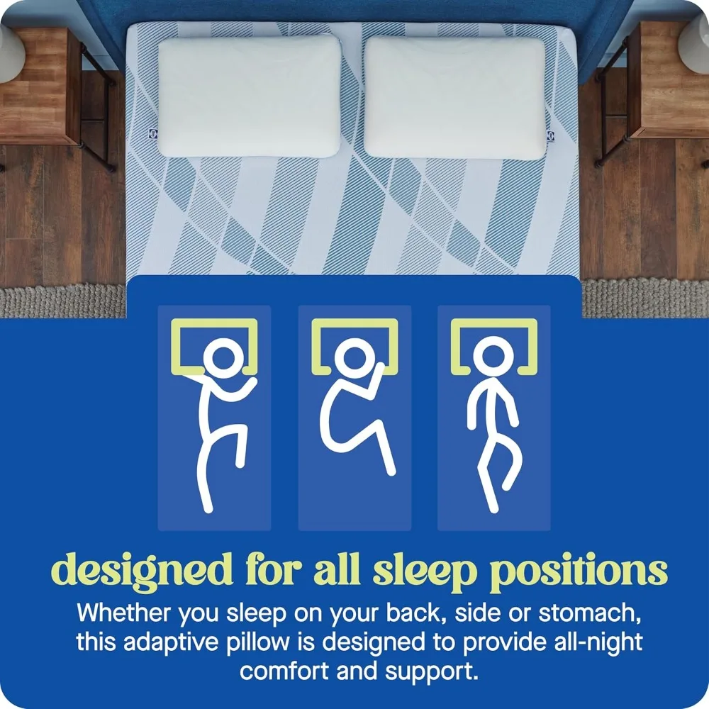 Queen Size Cooling Memory Foam Pillow with Washable Cover, 2-Pack White for All Sleep Positions