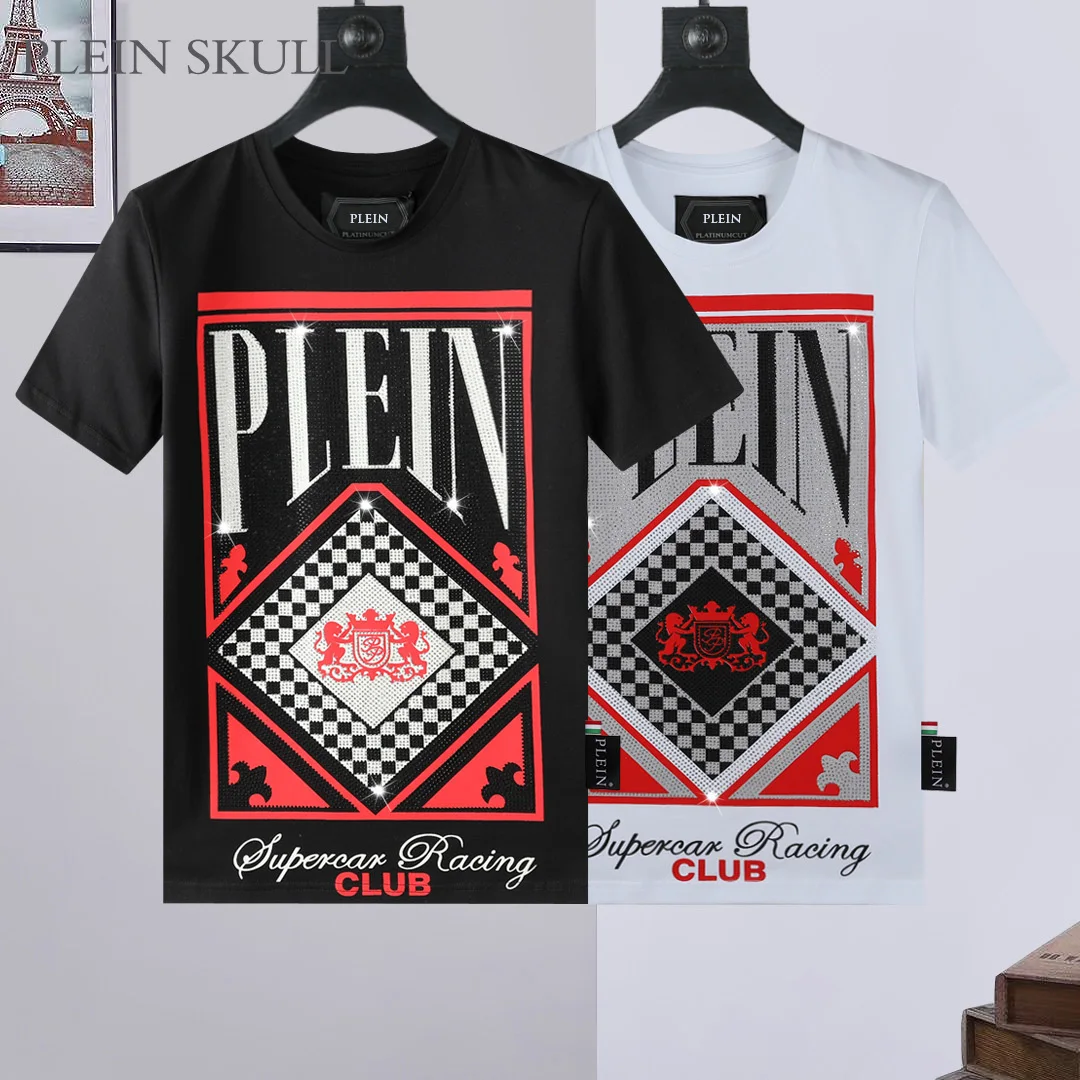 

PLEIN SKULL New Men's and Women's Trendy Slim Fit T-shirtRround Neck Summer Punk High Street Motorcycle Hip-hop ShortSsleeve Top