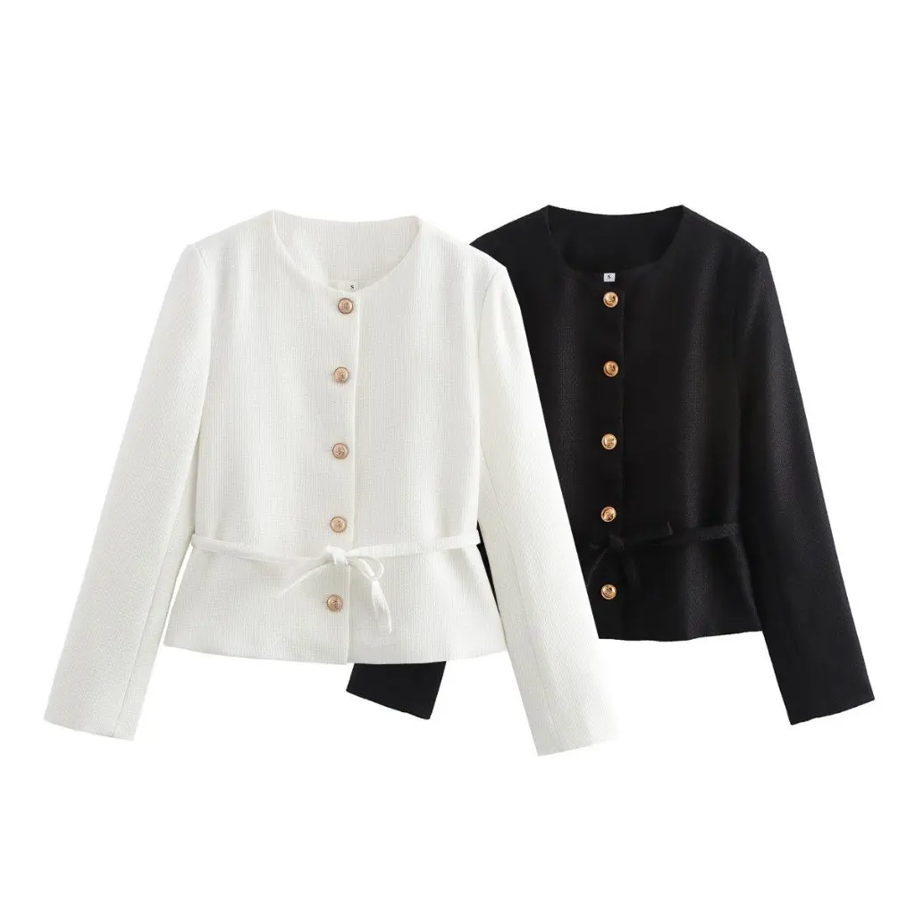 

Women's French Elegant Short Coat Spring Autumn Fashion Tilted Button Straight Jacket European American Style