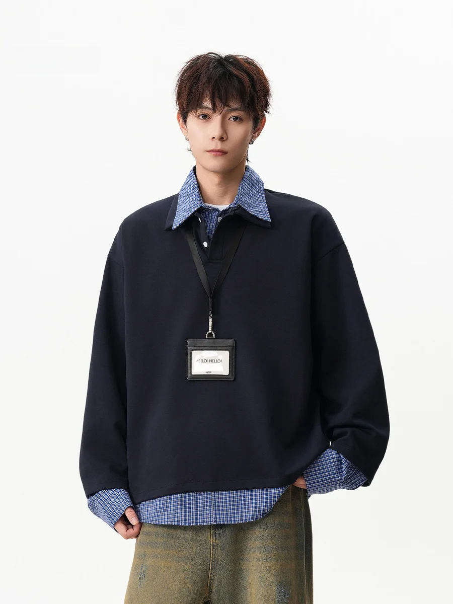 

American Retro Plaid Patchwork Loose Hoodie Men's Trendy Miu College Sle Pullover irt Autumn Season Comfortable Fit
