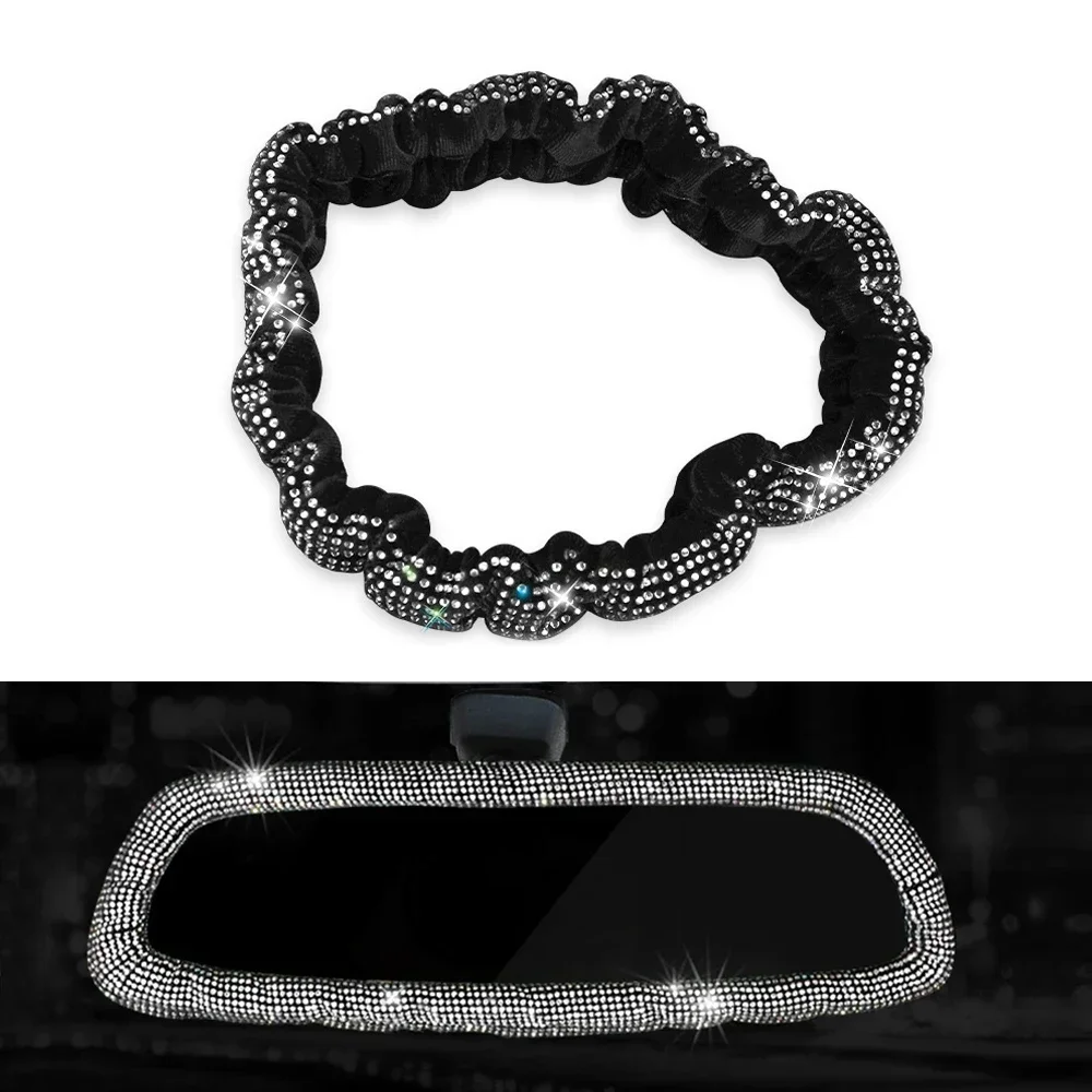 

1X Diamond Car Inlaid Rearview Mirror Cover Auto Interior Accessories Diamond Rhinestone Universal Car Mirror Decoration Part