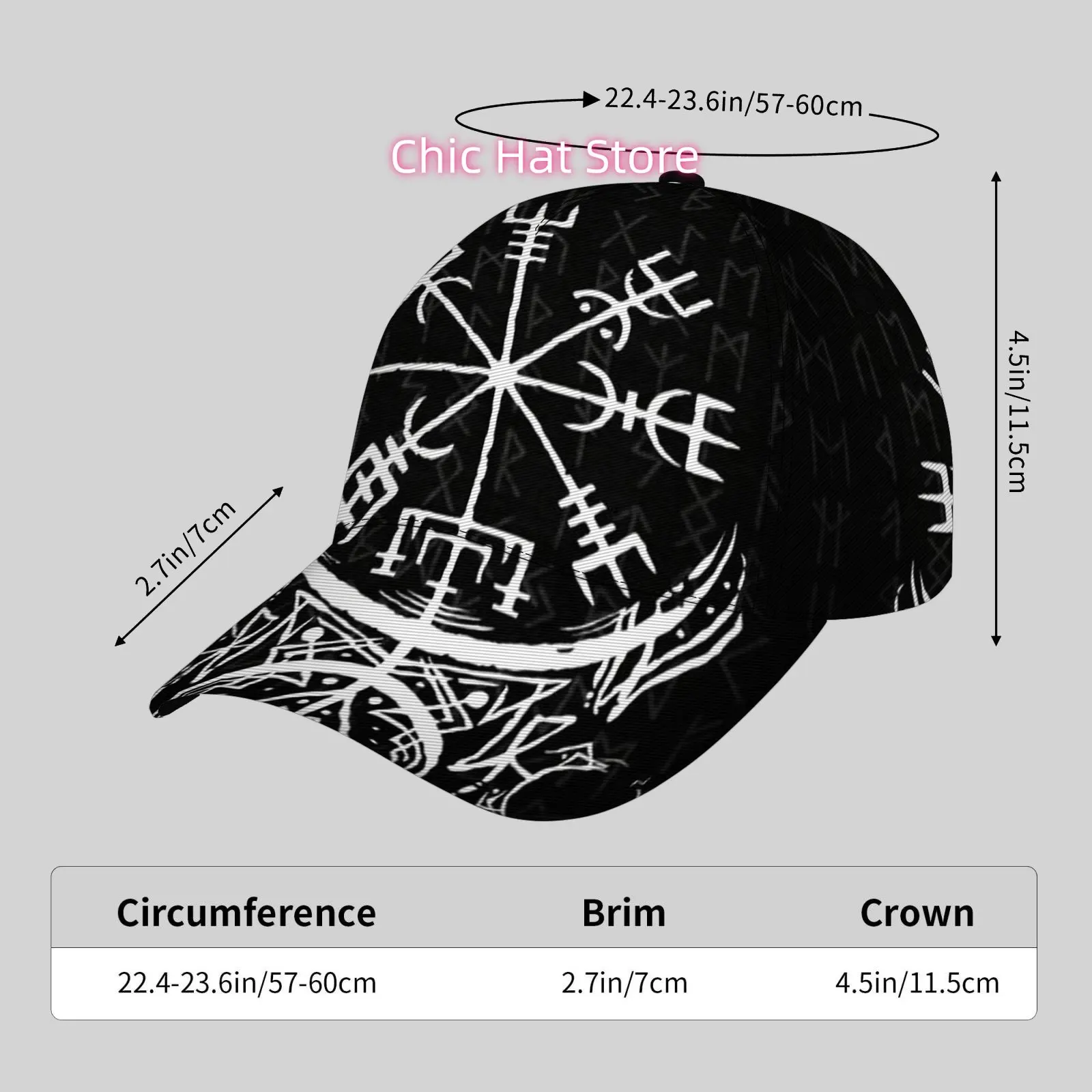 Fashionable and Lightweight Hat, Cool Hip-hop Baseball Cap, Suitable for Outdoor Activities and Vacation, Viking compass pattern