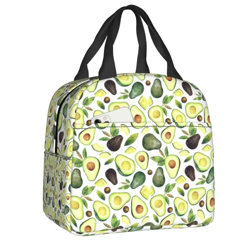 

Watercolor Avocado Face Pattern Portable Lunch Boxes Multifunction Thermal Cooler Food Insulated Lunch Bag Kids School Children