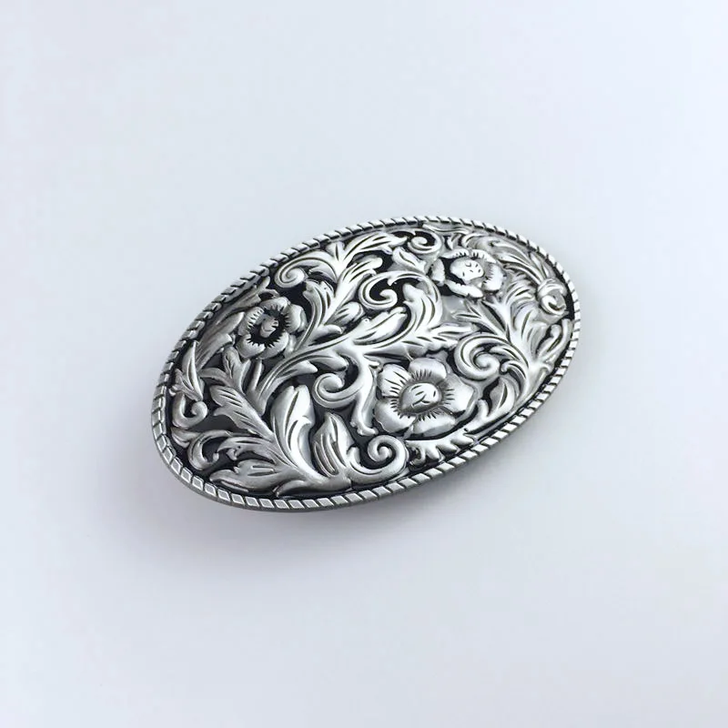 Antique Silver Black Enamel Western Cowboy Cowgirl Flower Oval Belt Buckle also Stock in the US BUCKLE-WT097BK Free Shipping