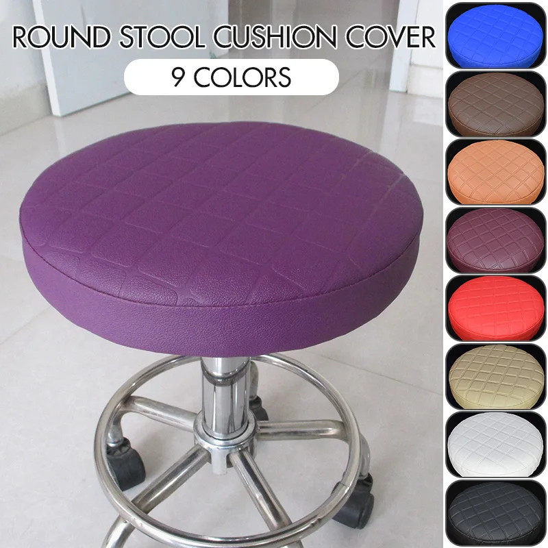 Round Chair Protector Thicken PU Leather Elastic Bar Stool Chair Cover Waterproof Stool Slipcover Small Round Seat Cushion Cover