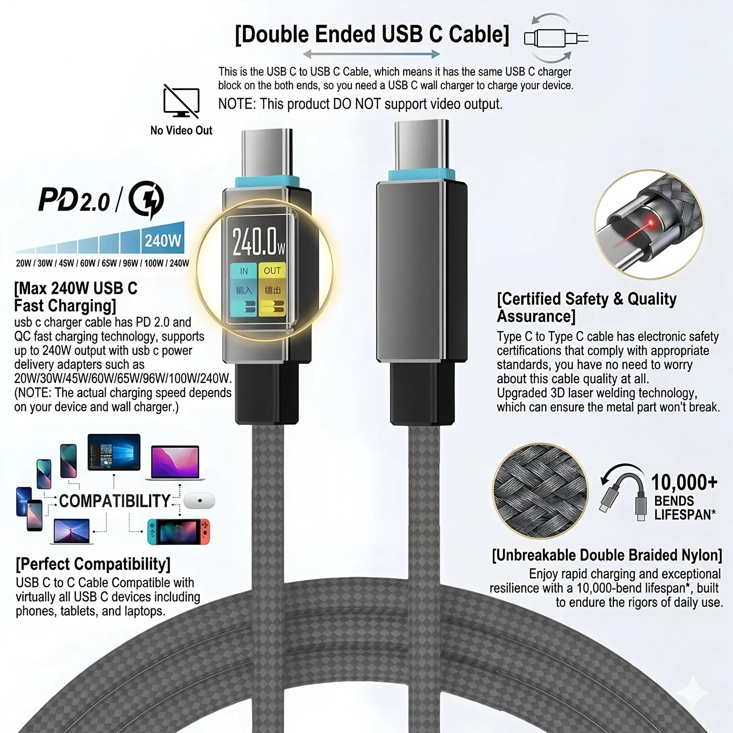 240W Fast Charge Cable PD Quick Charging High Quality USB C TO PD Type C Cable For iPhone Xiaomi 17 Plus Pro Max Samsung S24