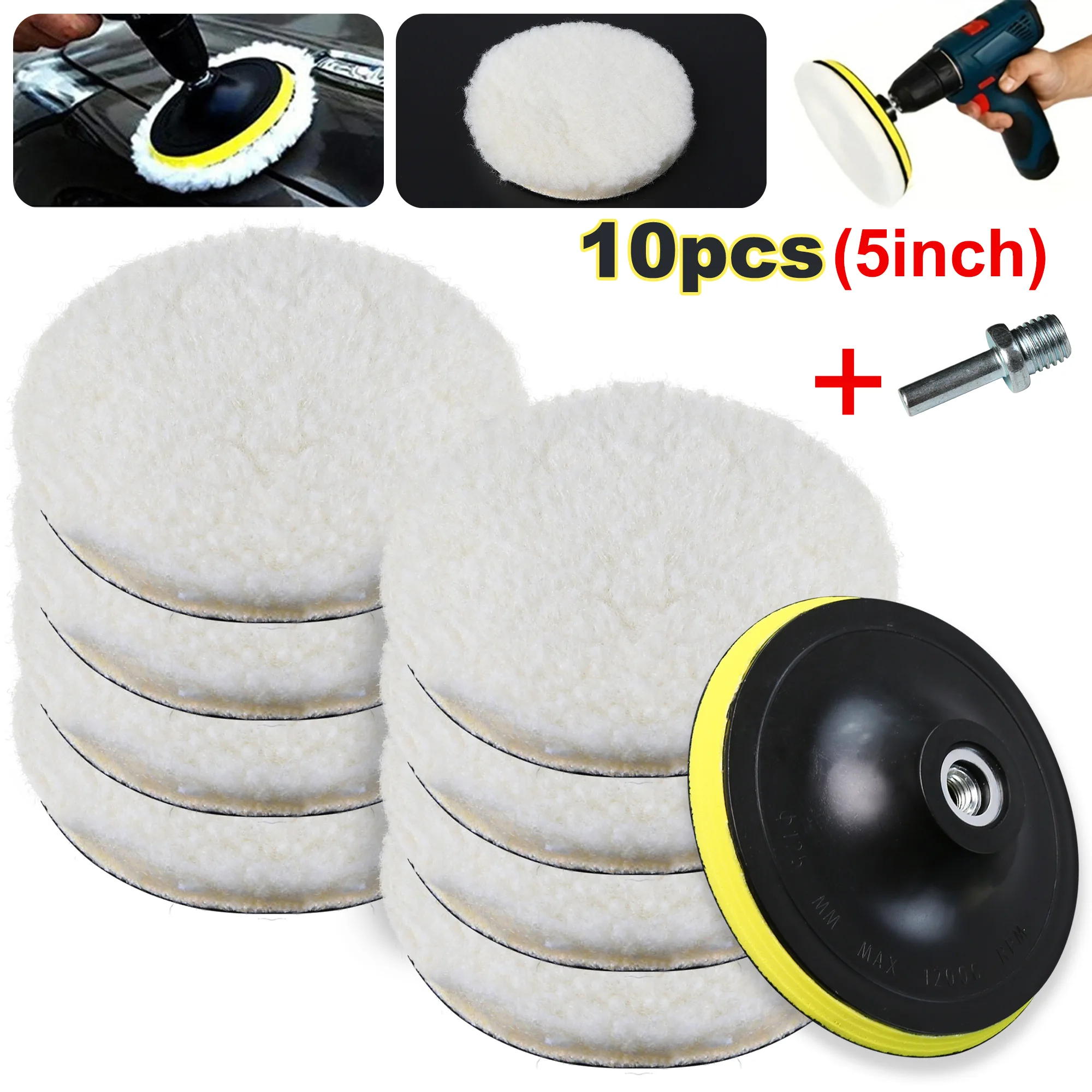 10PCS (8Pads + 1Sucker + 1Screw) Auto Polijsten Waxen Buffing Wheel Pad Auto Polijstmachine Kit voor Auto M10/M14 Boor Connector
