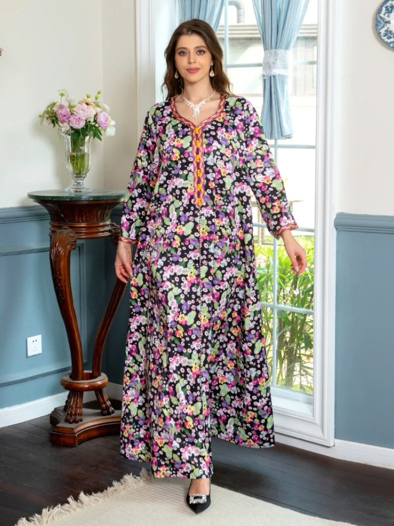 Eid Arab Muslim Women Dress Diamond Print Abaya Morocco Kaftan Party Long Vestidos Turkey Ramadan Gown Dresses Saudi Arab Robe