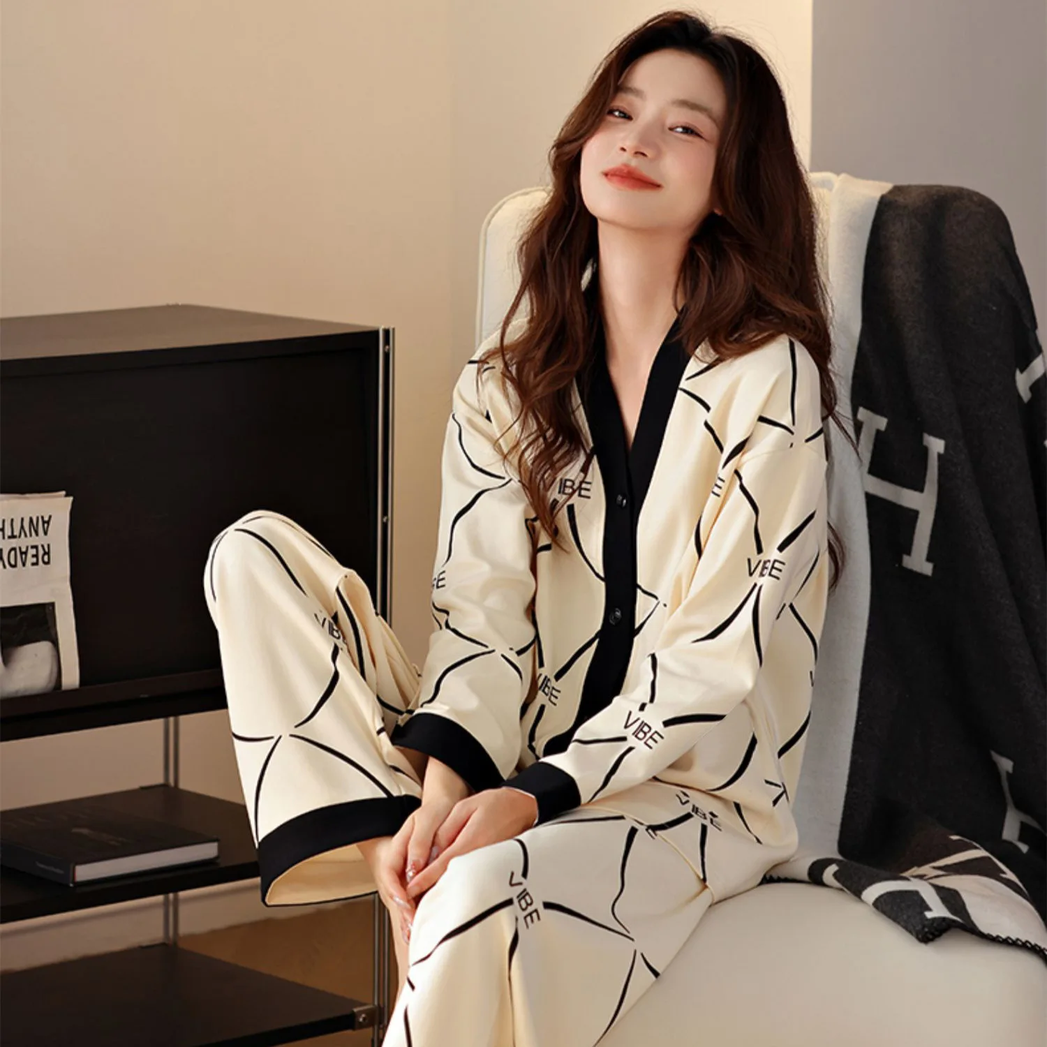 Women\'s New Pajamas Homewear Set of Spring and Autumn Pajamas Women Long-Sleeved Cardigan Ins Girls Cute Fall Pajamas Homewear