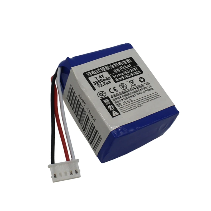 7.4V 3000mAh Battery Rechargeable Battery for IRobot  Braava 380T 380 381 Mint 5200 5200C Accessories Replacement Bateria