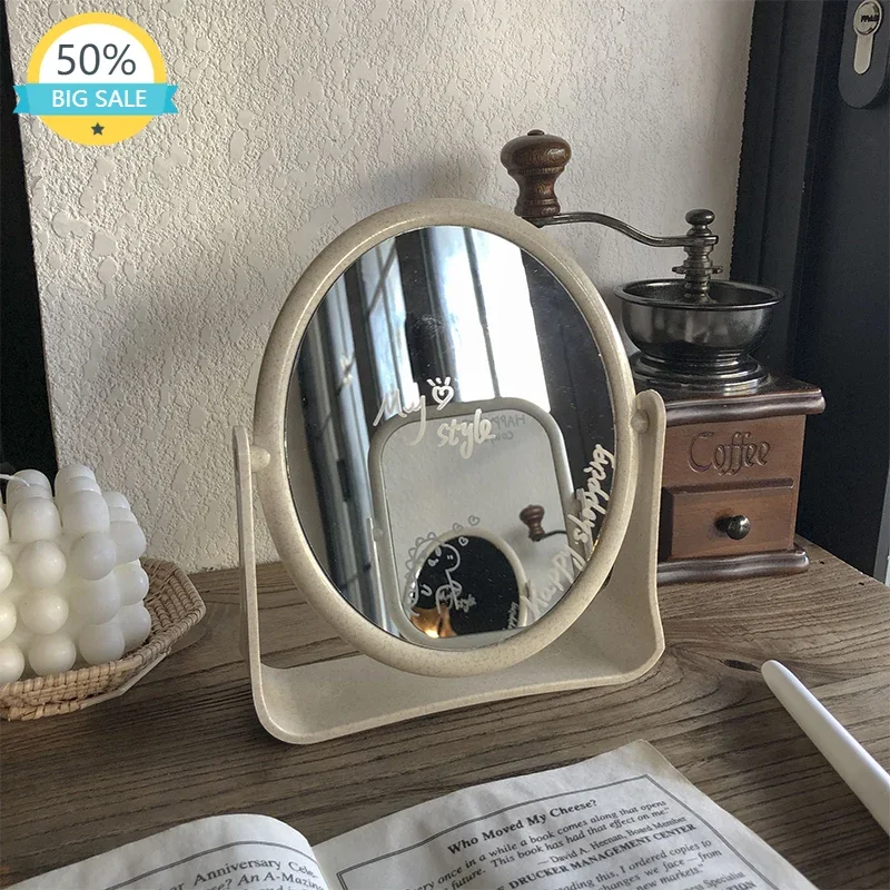 

Korean Magnifying Makeup Mirror Aesthetic Design Bathroom Travel Round Mini Portable Plastic Mirror Manual Espejo Room Decor