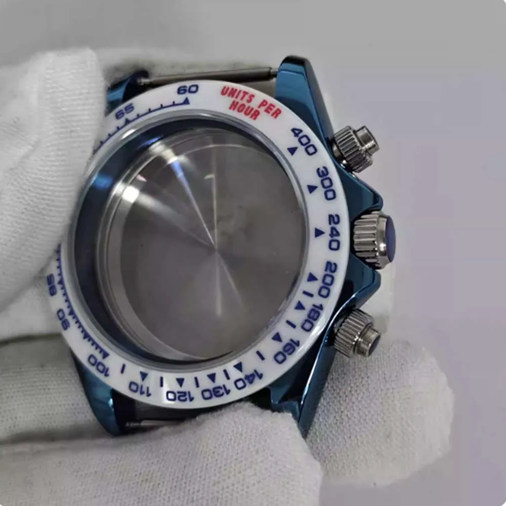 39mm VK63 Case Blue Watch Case Stainless Steel Sapphire Glass Shell for VK63 Movement Watch Cover Fit 29.5mm Dial Accessories