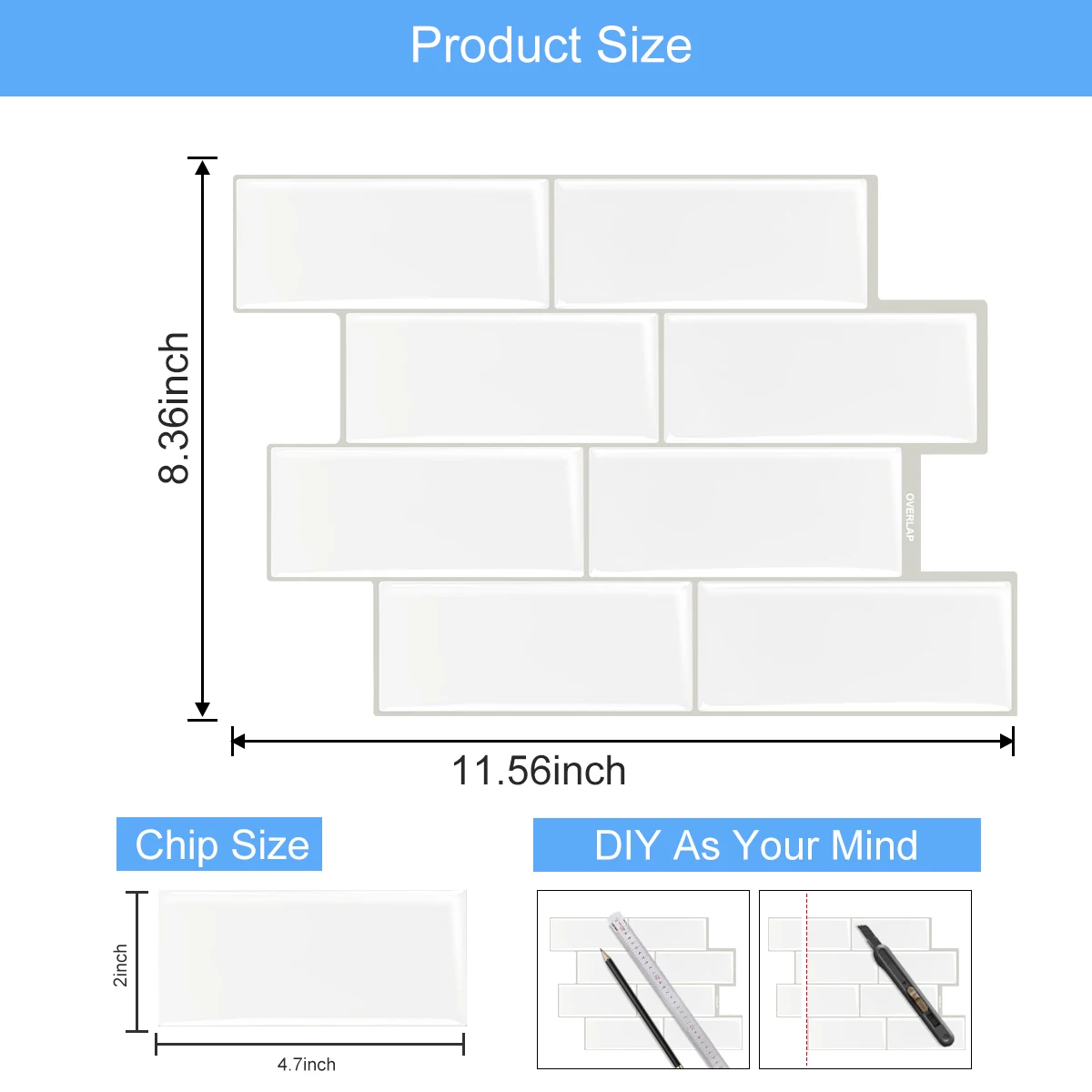 1 Sheet Peel and Stick White Subway Tile WallSticker Backsplash Of Kitchen Wall Stickers