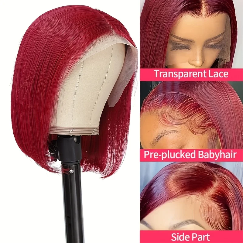 200% Density 13x4 Lace Front Human Hair Wigs 99J Colored Glueless HD Transparent Burgundy straight Lace Frontal Wig