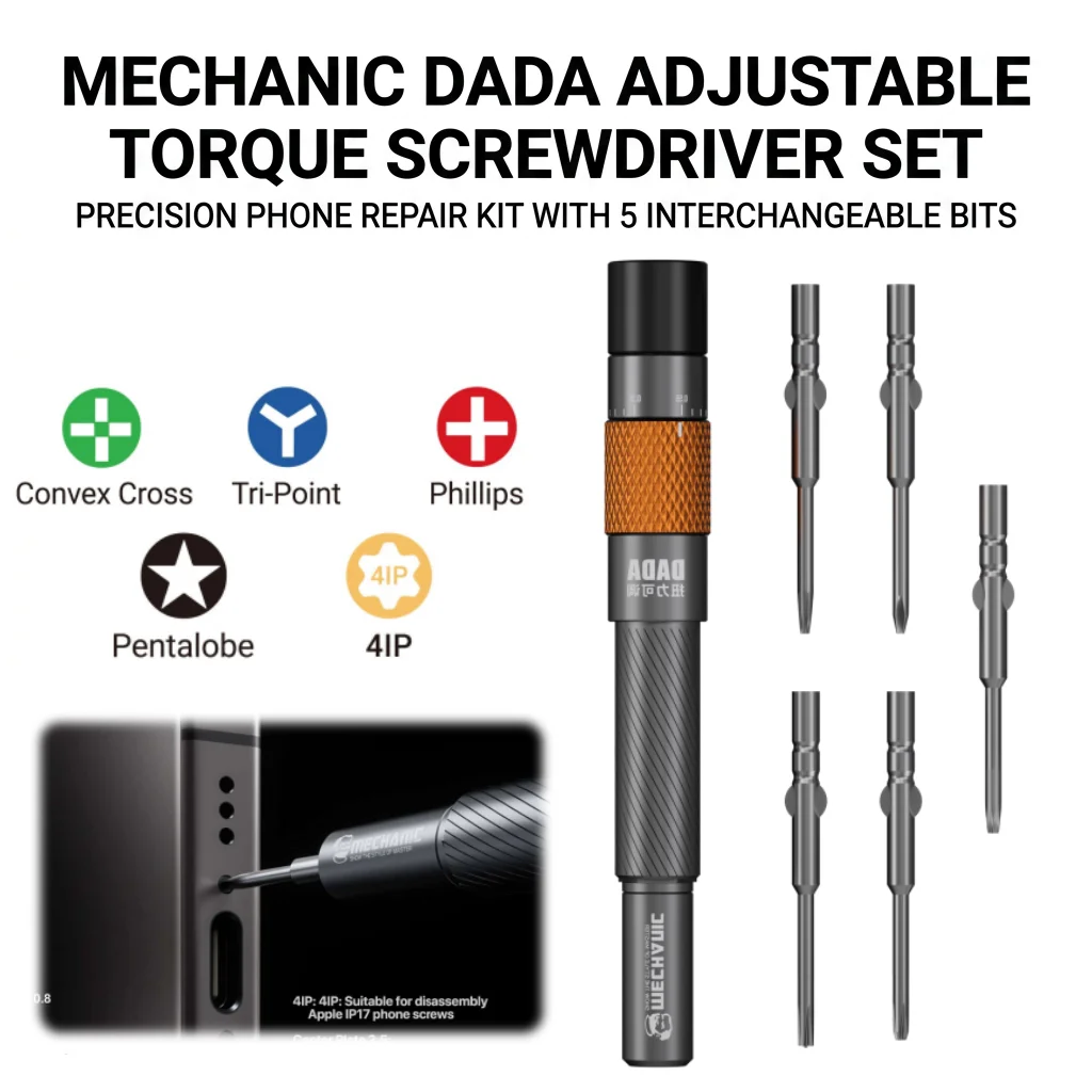 

MECHANIC DADA 0.35-0.55N Adjustable Torque Precision Screwdriver with 5 Magnetic Bits for Phone Motherboard Disassembly Repair