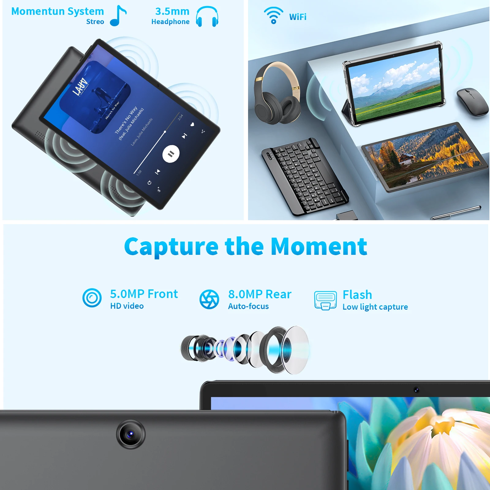 Relndoo Tablet de 10,1 polegadas Android 14, 8 GB (4 + 4 expandido) RAM 64 GB ROM, 1280 * 800 IPS, câmera dupla, WiFi, com teclado, mouse, capa