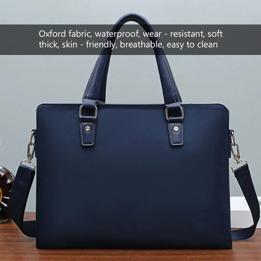 حقيبة عمل قماش أكسفورد أزرق مقاوم للماء ومقاوم للاهتراء، حقيبة ناعمة مريحة، حزام قابل للإزالة، سعة كبيرة للرجال #6
