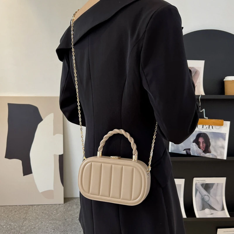 New Fashion Women's Crossbody Bag PU Leather Simple Ladies Chain Shoulder Bag Luxury Design Street Casual Girls Handbag