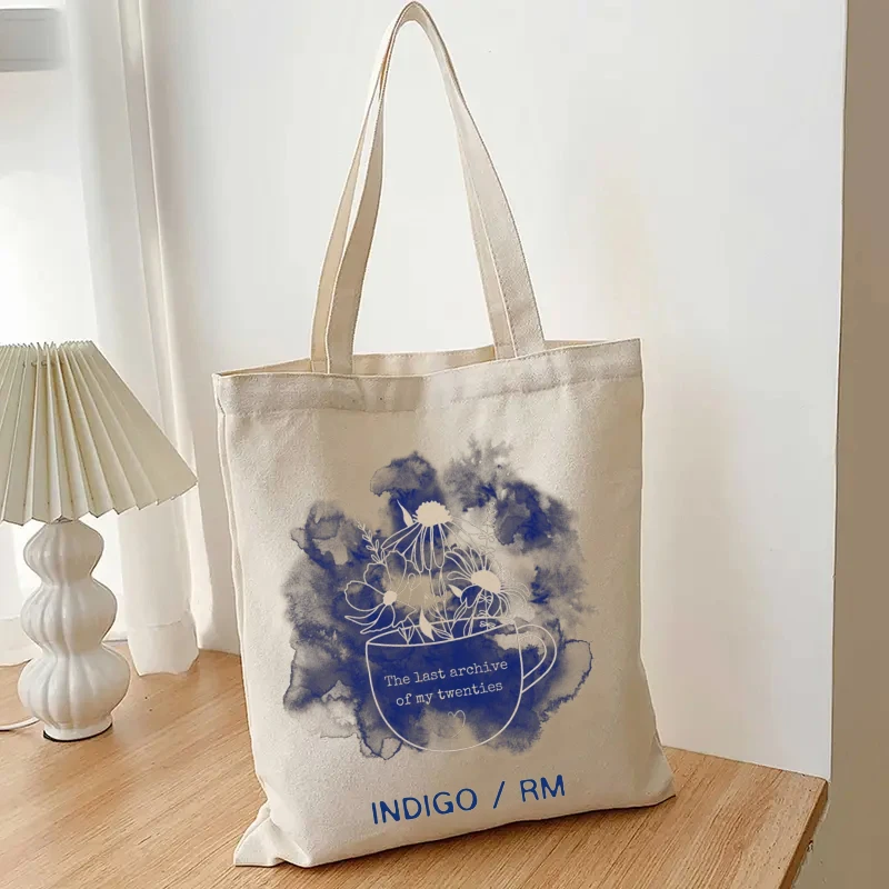 indigo rm Aesthetic Shopping Bag Totes Large Shopper Namjooning Tote Bag Canvas Tote Bag Shopping Bag Eco Friendly Bag Art Bag