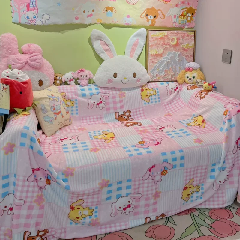 Kawaii Sanrio Sugarbunnies Cute Coral Plush Blanket Office Home Lounge Chair Blankets Cartoon Loving Soft Printed Blankets1.5*2m