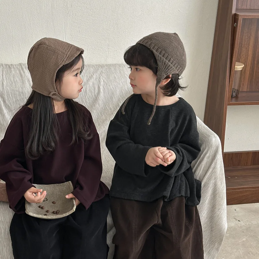 

2025 Children's Autumn New Polished Long-sleeved Bottoming Shirt for Boys and Girls, Net Color Crew Neck Top