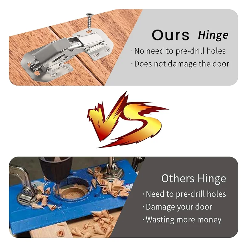 

AC23- Kitchen Cabinet Hinges Concealed Cabinet Hinges 4Inch Easy To Install No Slotted Hinges,90 Degree Hinge