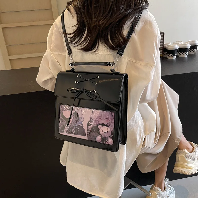 Richme Vintage Backpack Women Preppy Style JK Uniform Satchel Y2K Aesthetic Subculture Girls PU Flap Crossbody Shoulder Ita Bags