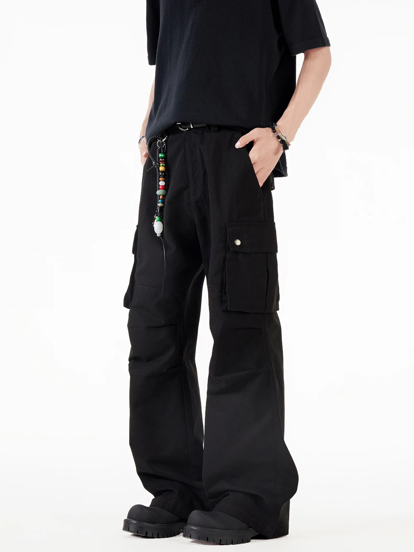 

American Retro Waed Canvas Work Trousers Men's Summer Loose Wide Leg Casual Pants Multiple kets Pleated Straight Cut