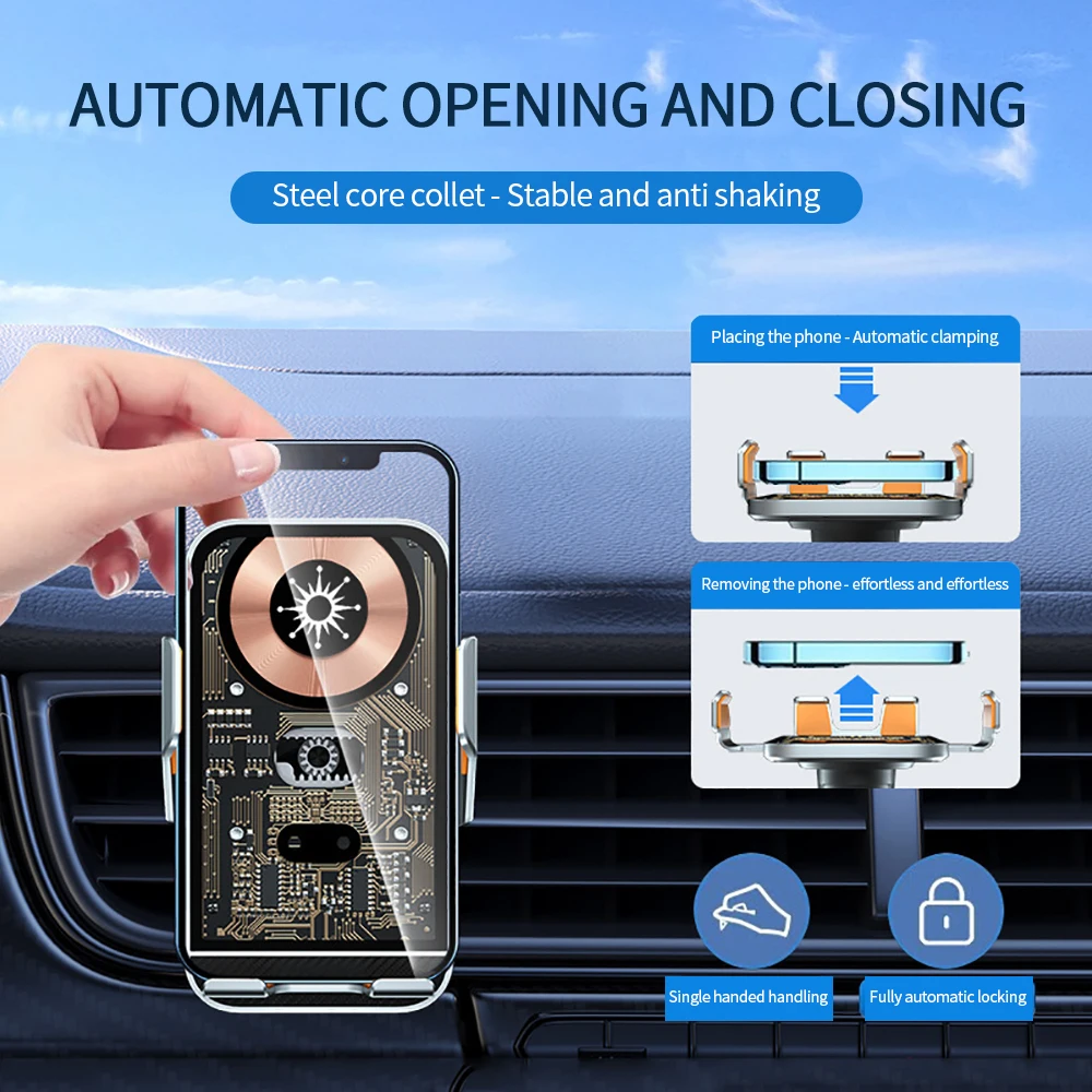 Cargador inalámbrico para coche, soporte para teléfono para iPhone, Samsung, Xiaomi, inducción infrarroja, estación de carga rápida Qi de 15W