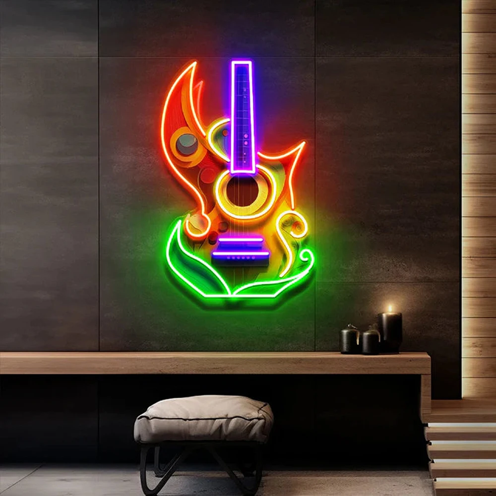 Colorful Guitar Painting Neon Light Sign Home Decor House Wall Art Decor Studio Sign Living Room Home Bar Customized Light Signs