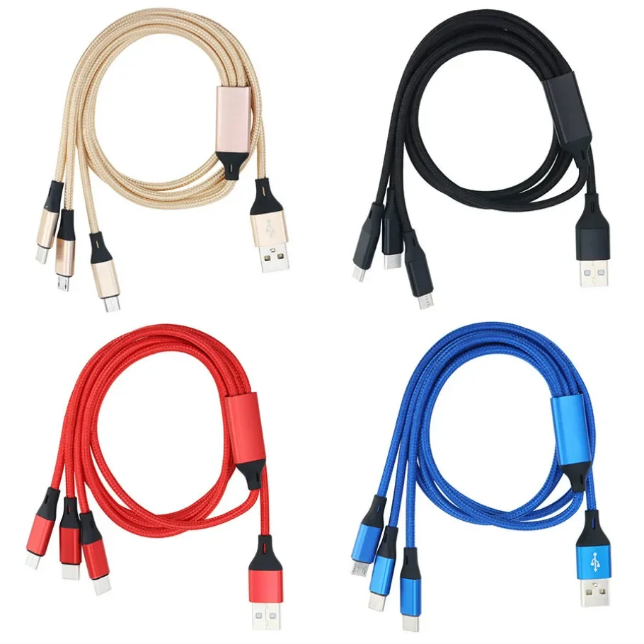 50pcs 1.2m 3 in 1 USB Cable for iPhone 11 12 13 XS Micro Usb Type C Charger Wire For Xiaomi Huawei Samsung S9 Fast Charging Cord