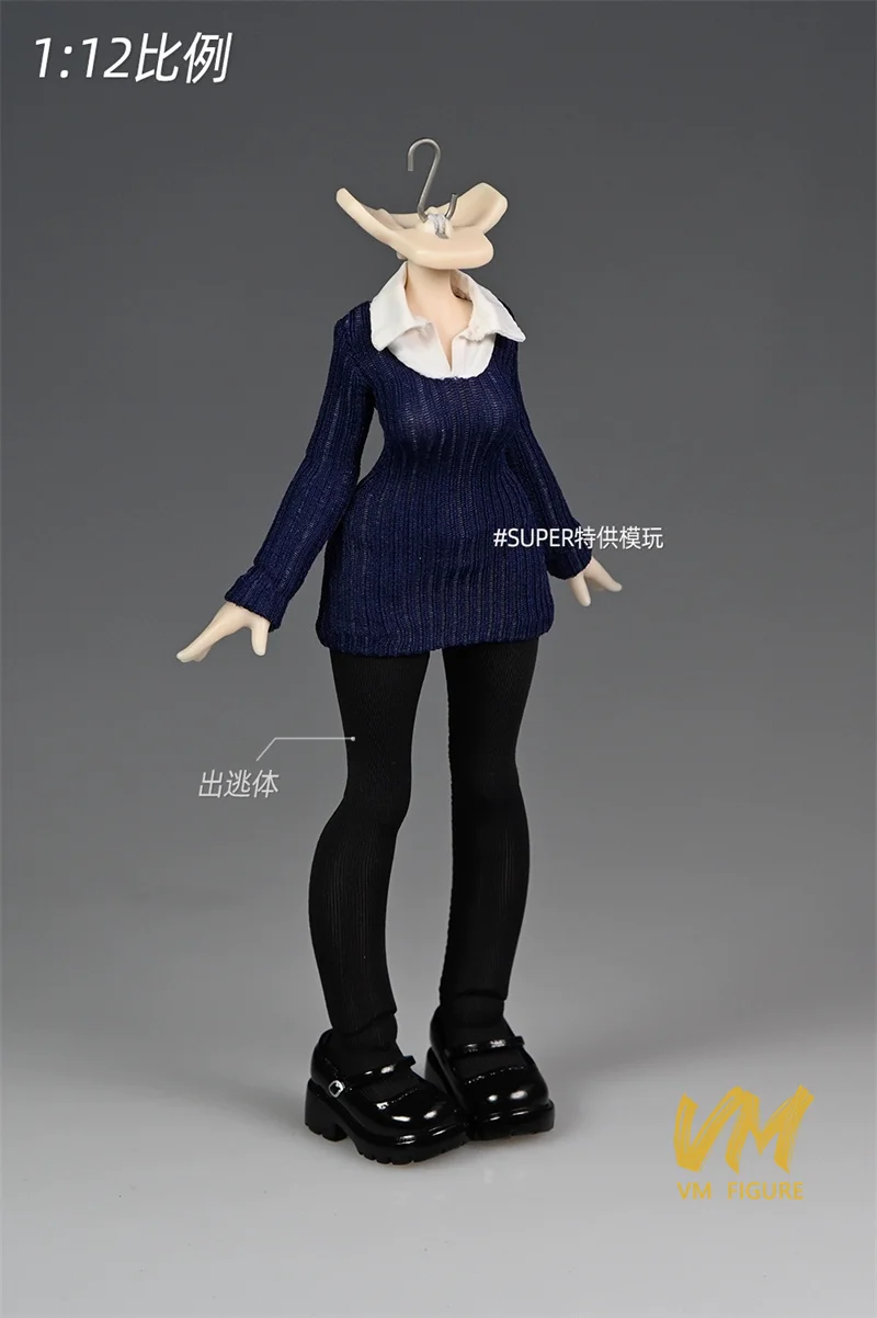 Robe pull tricotée pour femme, échelle 1/12, chemise, collants noirs, chaussures, vêtements, modèle adapté à 6 pouces, figurine de soldat BJD, poupées corporelles