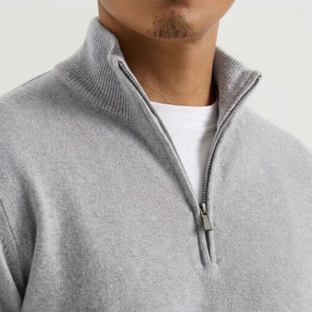 Neuer Herren-Strickpullover mit Reißverschluss, lässiger Stehkragen-Pullover, warmer Langarm-Pullover, einfarbiger Pullover, modischer Winterpullover für Herren – Detail 14