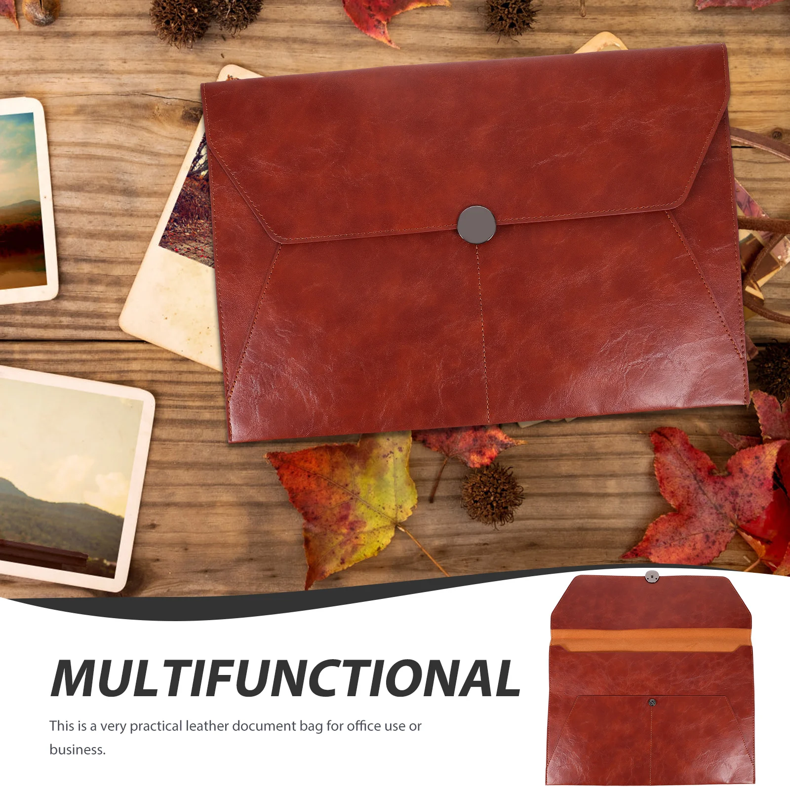 Revision A4 Imitation Large Capacity Storage Bag Expandable File Folder Business Brown