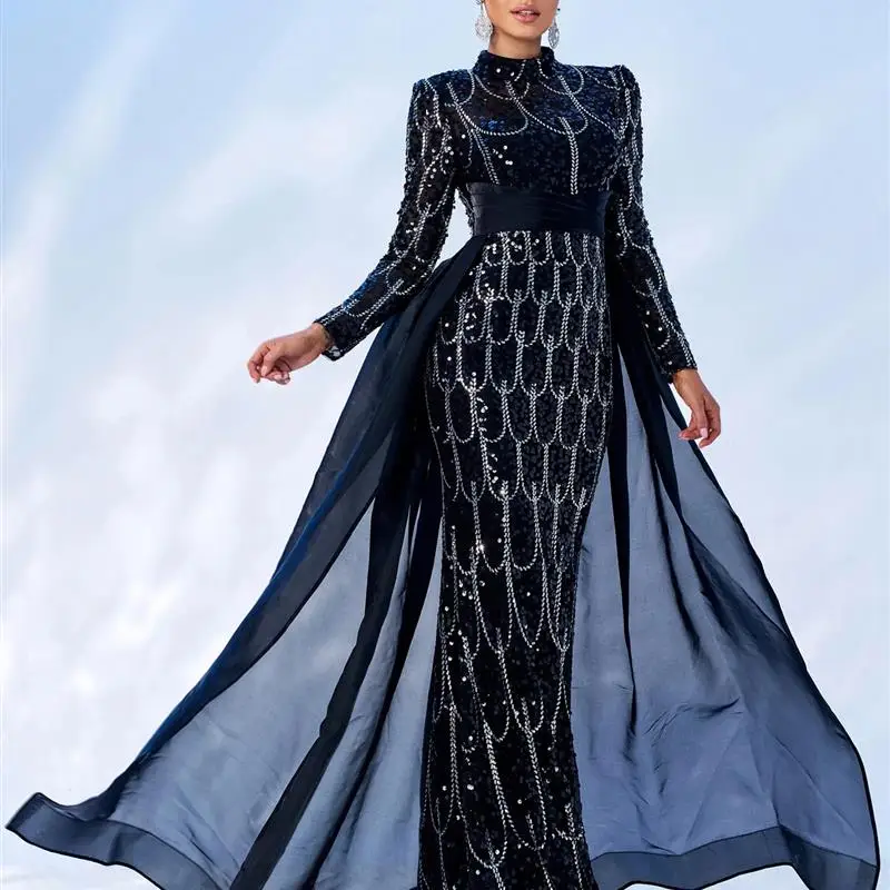 Vestido de noche largo con lentejuelas, Par Formal de cumpleaños para mujer, Material de poliéster Dr, largo, Sve, longitud Regular, otoño 2024