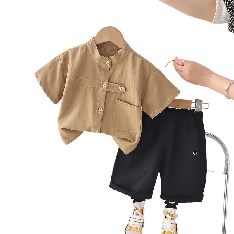 Children Boys Fashion Suits Summer Baby Boy Clothes Solid Cotton Shirt Short 2Pcs/sets Kids Casual Clothing Outfits 0-5 Years