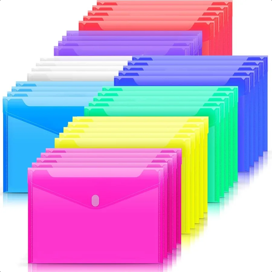 

32 Pack Plastic Envelopes Poly Envelopes HeavyDuty File Folders Clear Folders with Pockets Folders for Documents Letter A4 Size