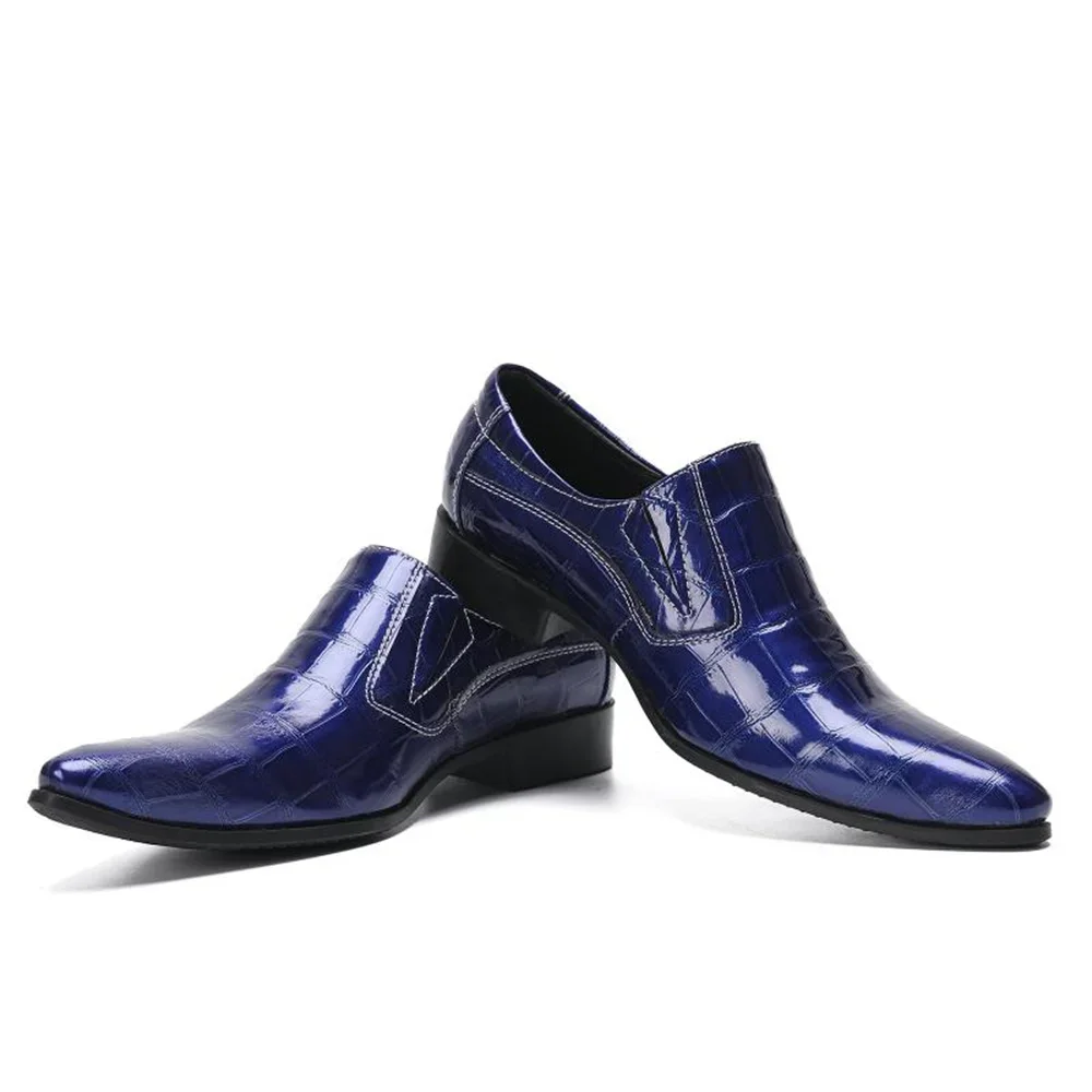 Spring Autumn Set Foot Leather Shoes Mens Pointed Toe Business Suit Breathable  Blue