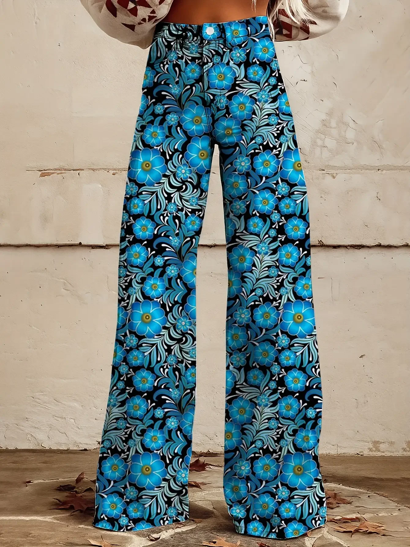 

2026Women's slim fit wide leg flared pants, Waistband button fly wing wide leg pants,