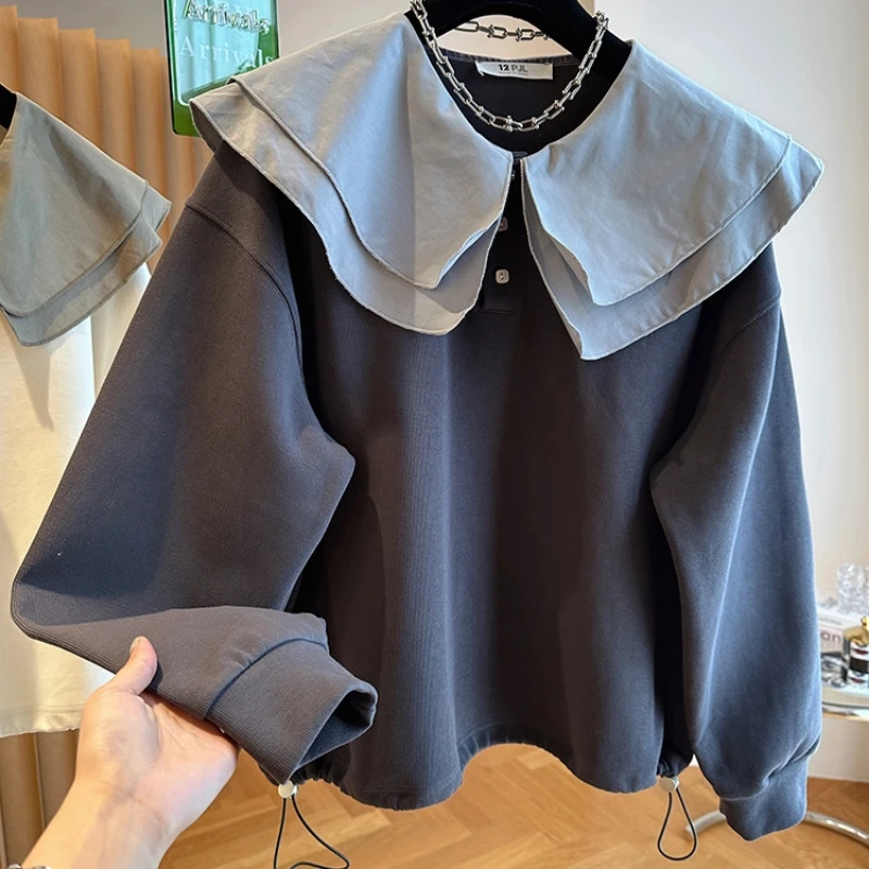 Kordelzug Kontrast Patchwork Lose Trend Hoodies Sweatshirts Frühling Herbst Langarm Casual Tops Mode Faule Frauen Kleidung