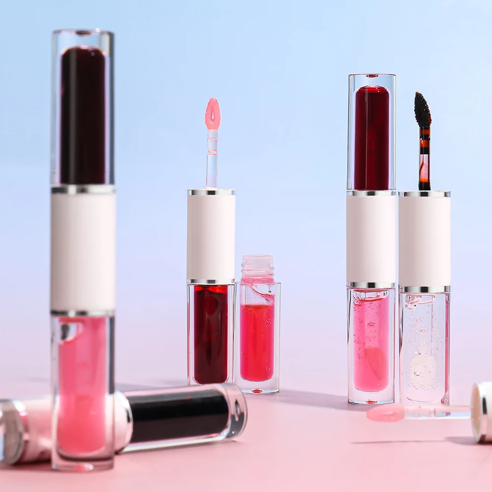 2-in-1ピールオフリップグロス プライベートラベル 4色 保湿 長持ち ダブルエンド ノンスティック カスタムロゴ メイクアップ 卸売