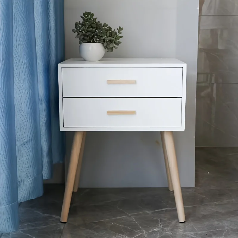 

Medieval Modern White Wooden Bedside Table With 2 Drawers Easy To Assemble Wooden Legs Living Room Bedroom Household Furniture