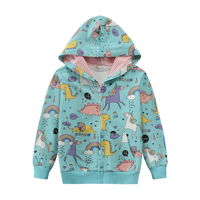 Little Hand Girl Zip Up Cotton Sweatshirts Hooded Unicorn Printed Zipper Hoodie Outerwear With Pocket 2-7T School Outdoor Play