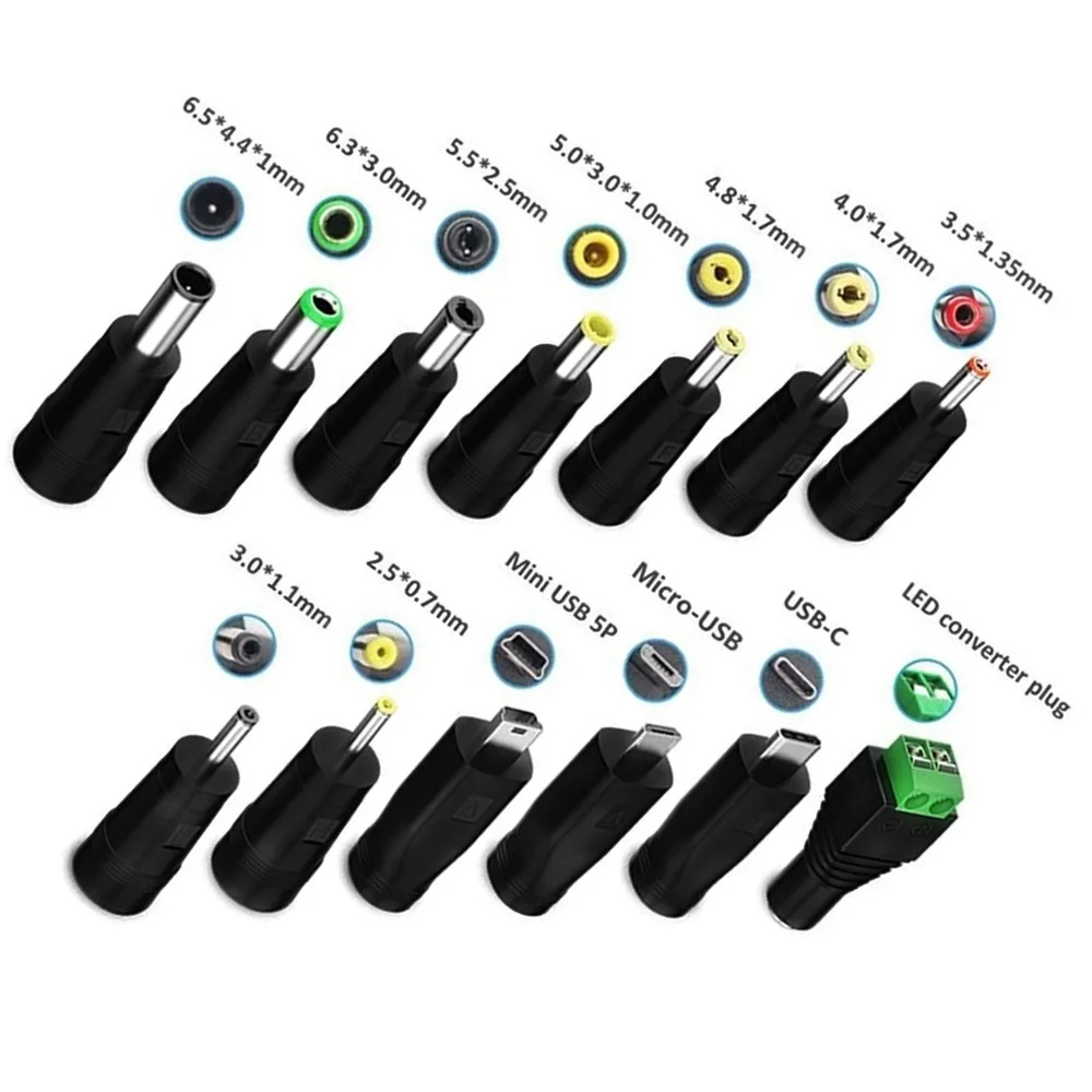 USB 5.5x2.1mm 전원 케이블 + DC 3.5x1.35mm 4.0x1.7mm 유형-C 미니 마이크로 DC 5.5x2.1 여성 배럴 잭 전원 플러그 커넥터