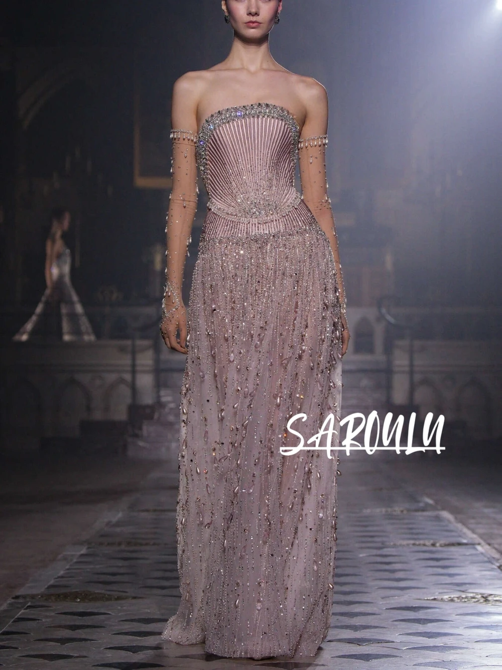 

Unique Beaded Tassel Evening Dress Sheer A Line Dazzling Customized Strapless Prom Gown Fashionable Exquisite Off Shoulder Wear