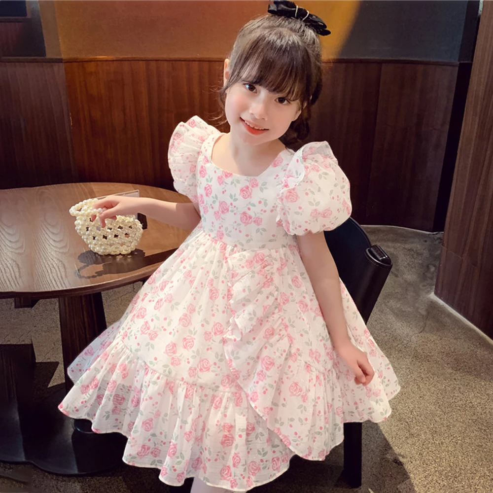 Summer Rose Flower White Baby Girl Dress Tulle Princess 1 Years Birthday Kids Dresses For Girls Toddler Party Prom Baby Clothing