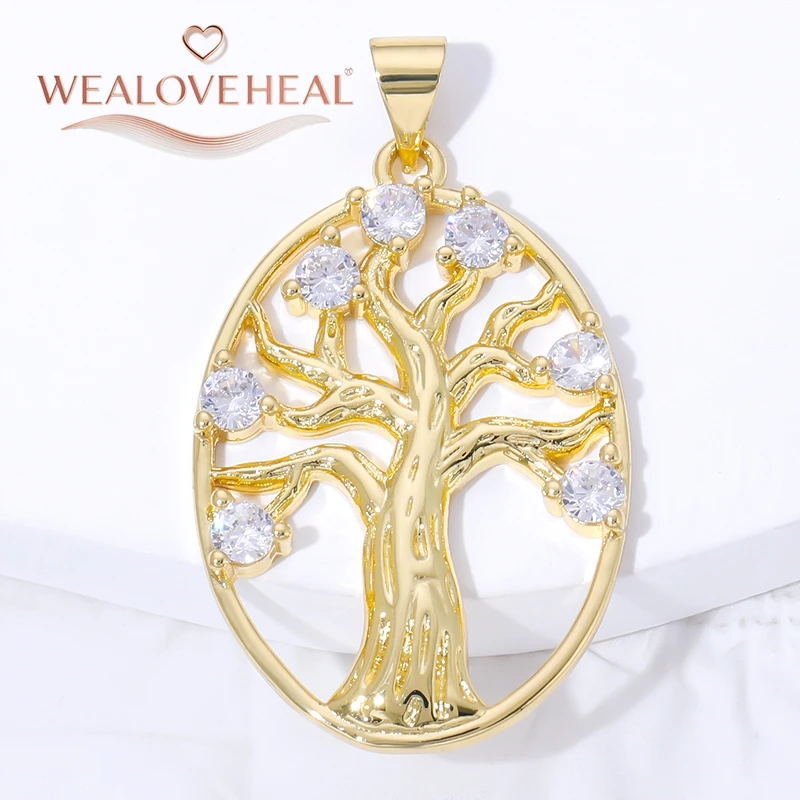 anhänger schmuck,anhänger schmuckherstellung,18K Vergoldeter Messing-Anhänger „Baum des Lebens“ mit Zirkonia, ovaler, hohl geschnitzter Anhänger für DIY-Halsketten und Schmuckzubehör – Detail 17