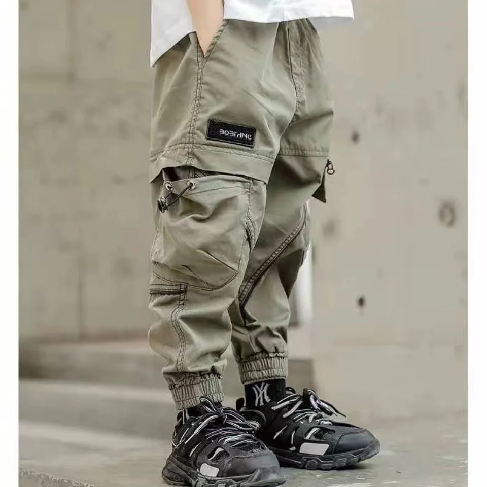 Children s 2024 New Workwear Pants Boys Loose  Reflective Strips Big Boys Handsome Mid length Pants Children\'s Casual Pants