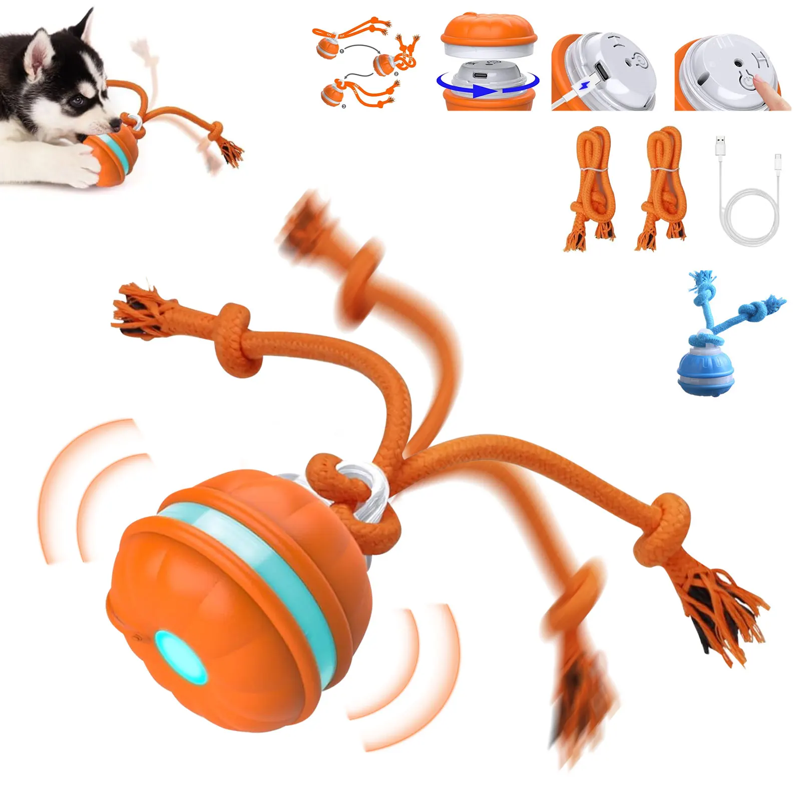 

USB Interactive Dog Toys Motion Activated Dog Ball Automatic Moving Rolling Ball Toys for Puppy/Small Dogs Pet Ball