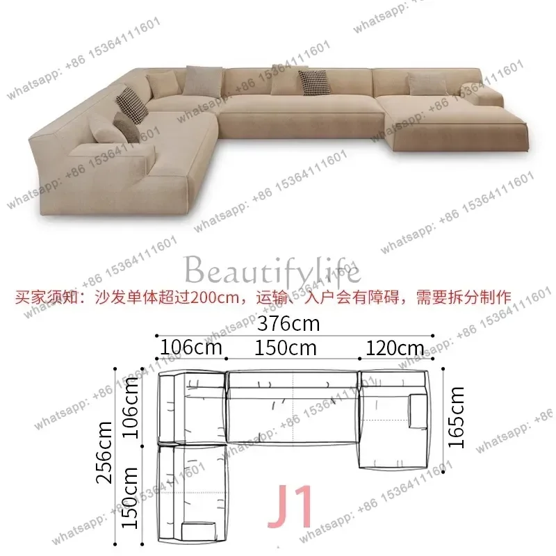 D06Minimalist, household matte fabric living room simple large flat sofa combination